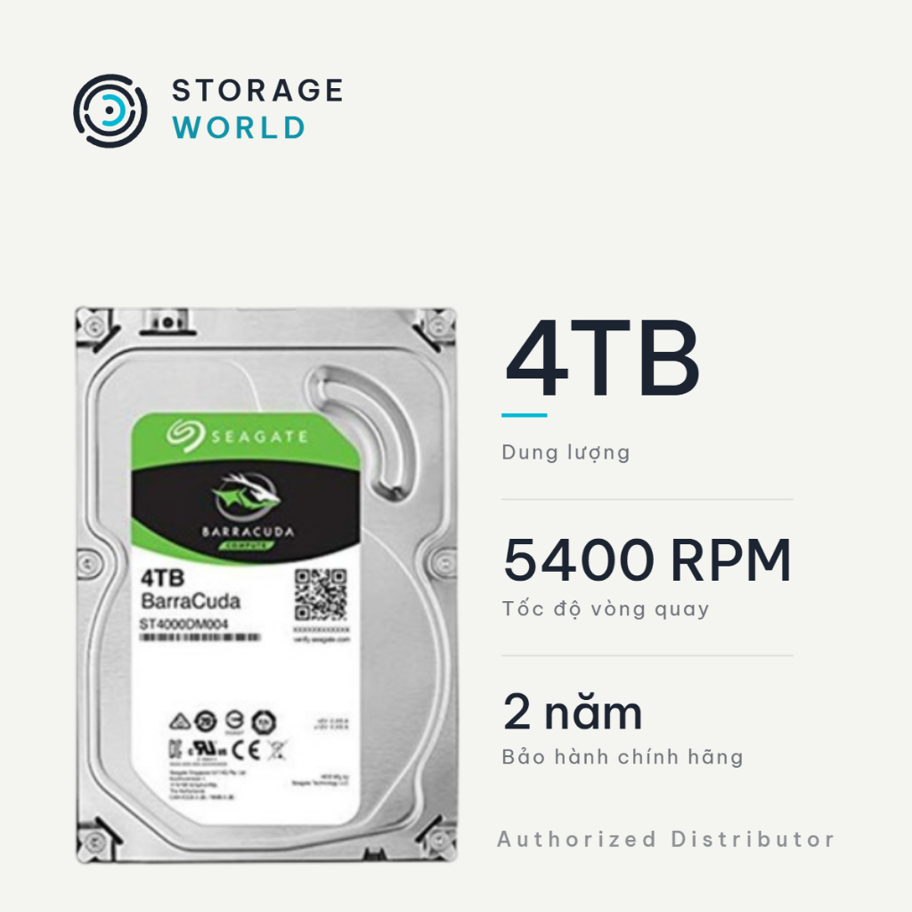 Ổ Cứng Gắn Trong HDD Seagate BarraCuda 4TB 3.5 Inch SATA III 5400RPM ST4000DM004 256MB Cache