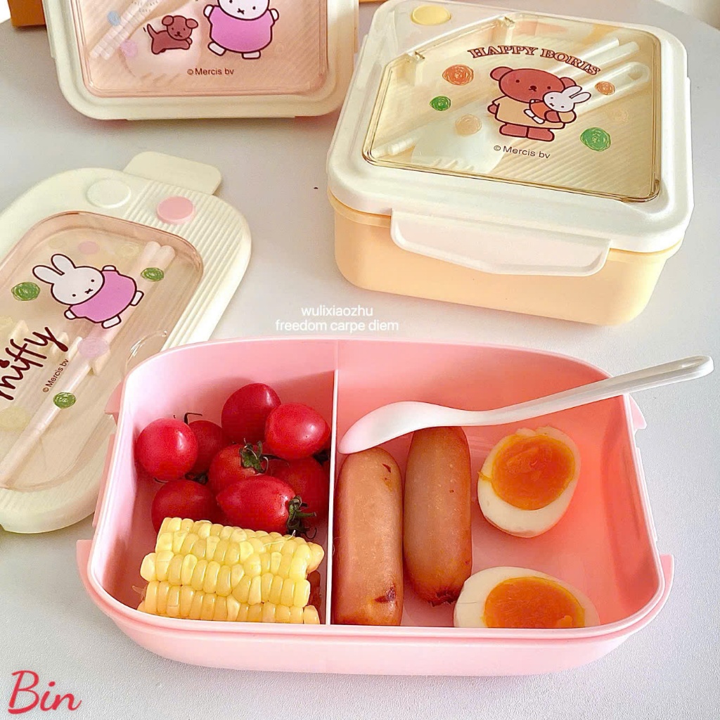 🎀 HỘP CƠM HOẠT HÌNH MIFFY & HAPPY BORIS SIÊU DỄ THƯƠNG 🐰🐻AB58