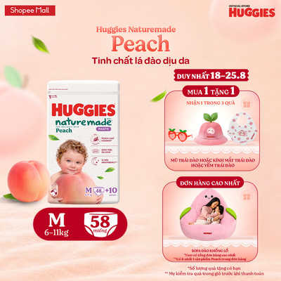 Tã quần Huggies Naturemade Peach M48+10/ L44/ XL38/ XXL26