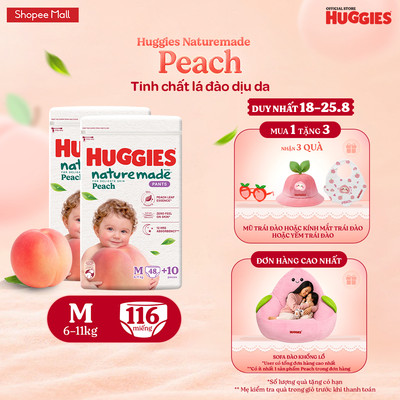Combo 2 Tã quần Huggies Naturemade Peach M48+10/ L44/ XL38/ XXL26
