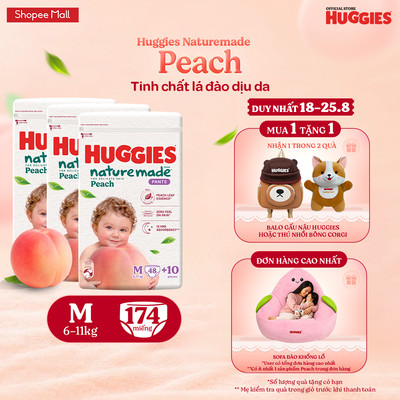 Combo 3 Tã quần Huggies Naturemade Peach M48+10/ L44/ XL38/ XXL26