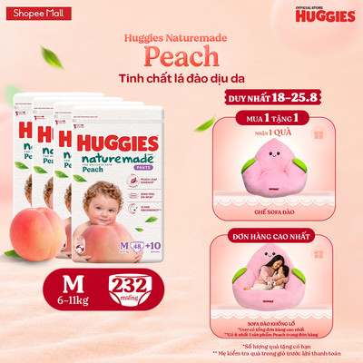 Combo 4 Tã quần Huggies Naturemade Peach M48+10/ L44/ XL38/ XXL26