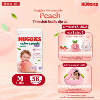 [KOL LIVE] Tã quần Huggies Naturemade Peach M48+10/ L44/ XL38/ XXL26