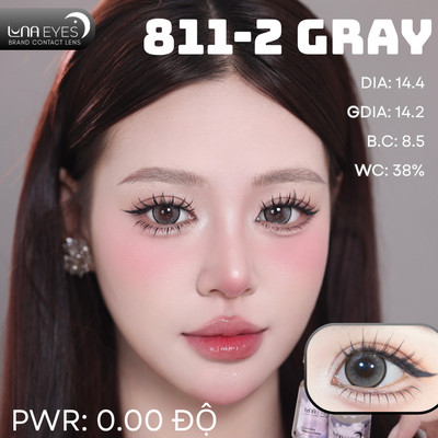 [6 tháng] Lens mắt 811 Gray màu xám sáng, viền đen mảnh, size to - thương hiệu LUNA EYES