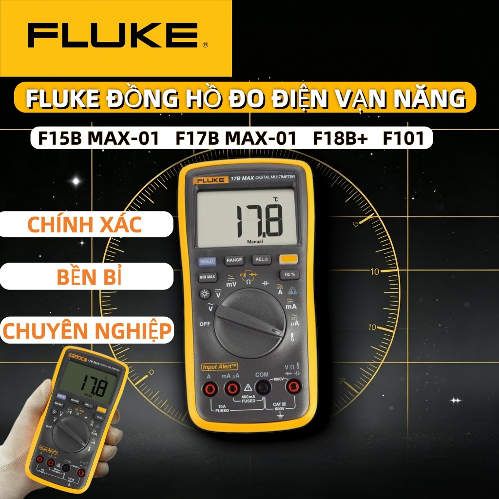 FLUKE Đồng Hồ Vạn Năng Kỹ Thuật Số Chính Hãng F15B MAX-01 F17B MAX-01 F18B+