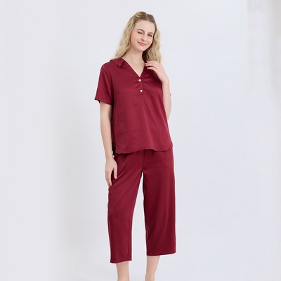 BLS01S6S01-BỘ LỬNG SATIN VỚI THIẾT KẾ CỔ SƠ MI CHỮ V PHỐI NẸP NÚT TINH TẾ, TÔN LÊN VẺ THANH LỊCH VÀ NỮ TÍNH, MANG LẠI CẢ
