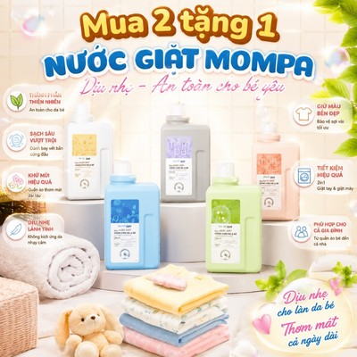 [MUA 2 TẶNG 1] Nước giặt Mompa công nghệ sinh học cho quần áo sơ sinh Enzyme tẩy sạch vết bẩn cứng đầu diệt khuẩn 1.2L