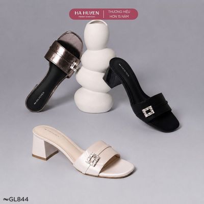 Guốc lê nữ 6cm HÀ HUYỀN quai da gót vuông 6 phân - GL844