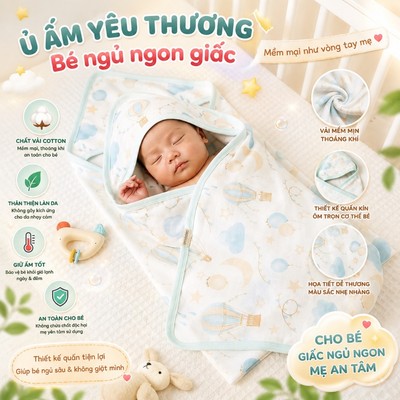 Khăn ủ sơ sinh đa năng cho bé Ualarogo Soft Cloud 80x80cm vải sợi bông Cotton mềm mịn UR 931