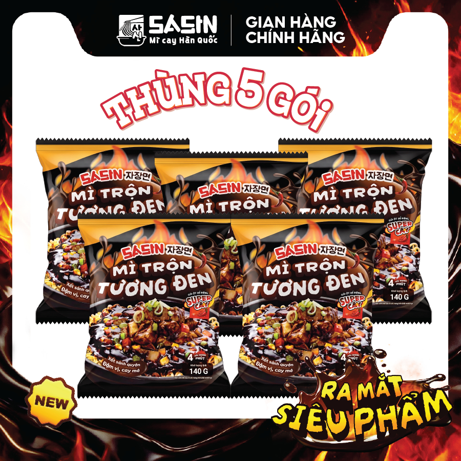Thùng 5 gói mì trộn Tương Đen Sasin 140gr/gói BSET0244