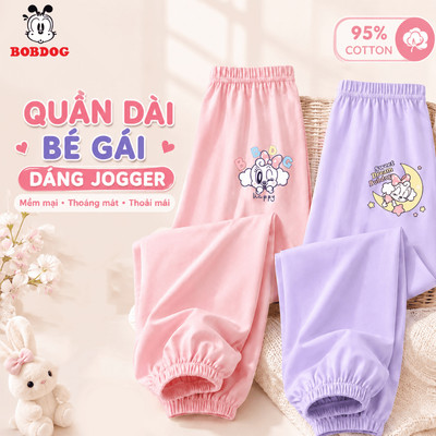 Quần dài bé gái BOBDOG dáng jogger chất thun mềm mại thoải mái in hình Cute cho bé