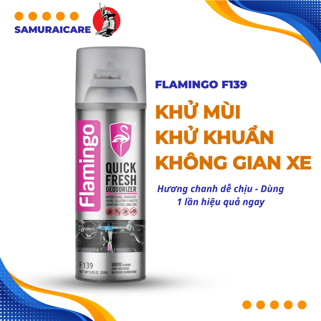 Xịt khử mùi ô tô, xịt xông khử mùi diệt khuẩn nano trong xe Flamingo F139 220ml -Hàng Chính Hãng