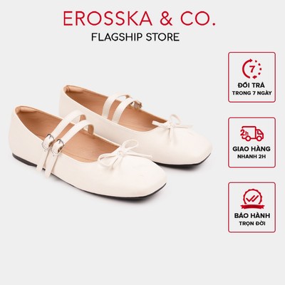 [EROSSKA] - Giày búp bê nữ balletcore quai ngang phối nơ kiểu dáng basic cao 1cm màu kem - EL119