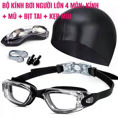 Bộ kính bơi người lớn nam nữ mắt trong SPORTY 1938 kèm mũ bơi trơn, bịt tai kẹp mũi chống tia UV