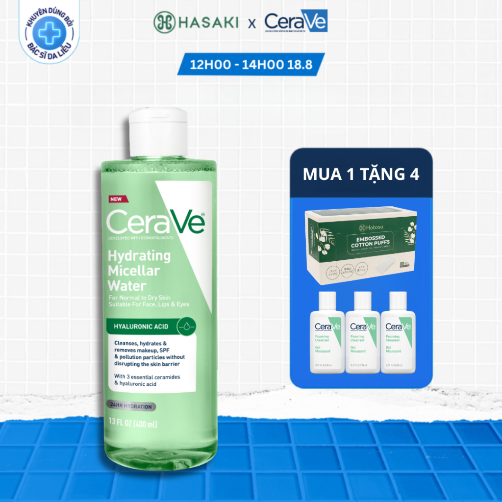 Nước Tẩy Trang Cerave Cho Da Thường Đến Da Khô 400ml Cerave Hydrating Micellar Water 400ml Hasaki Ch