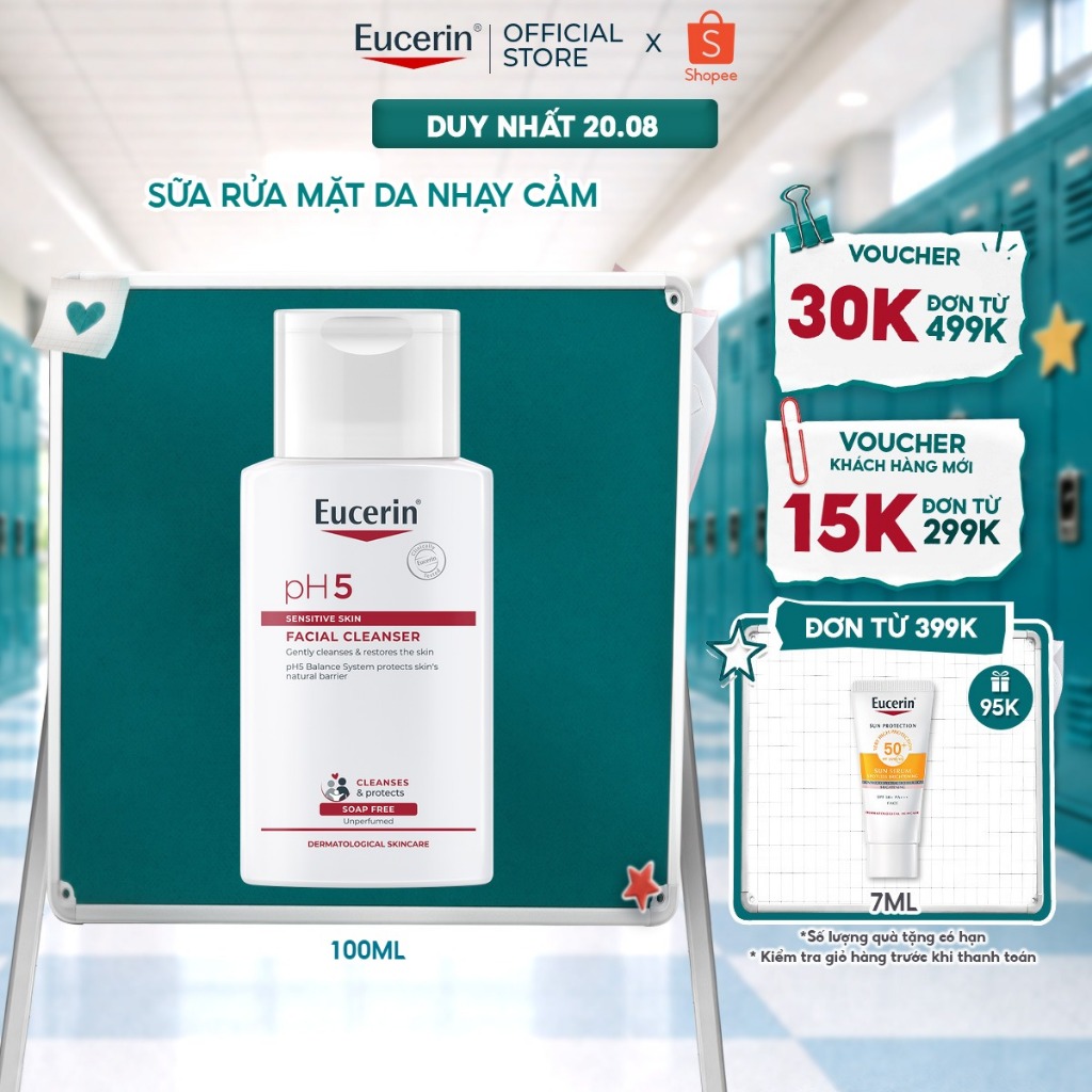 Sữa Rửa Mặt Dịu Nhẹ Cho Da Nhạy Cảm Eucerin pH5 Sensitive Skin Facial Cleanser 100ml | Skincare