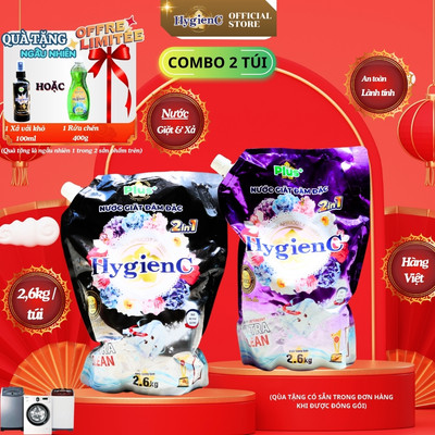 Combo 2 túi nước giặt đậm đặc HygienC Plus+ Khối lượng 2.6Kg - CB2T3