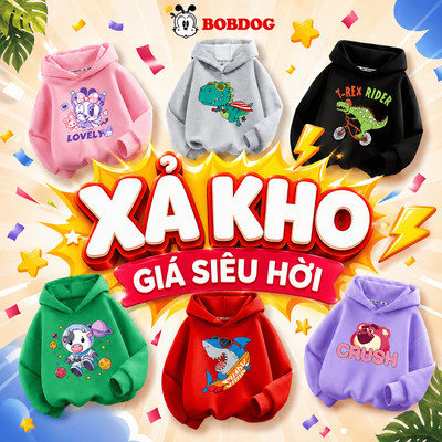 XẢ KHO Áo hoodie cho bé trai, bé gái BOBDOG chất liệu da cá in hình cute đáng yêu cho bé