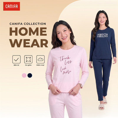 Bộ quần áo nữ dài tay CANIFA áo dài quần dài mềm mại, dễ chịu, thoải mái 6LS26W001