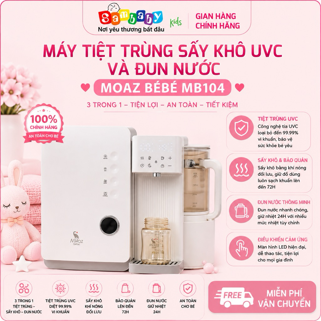 Máy tiệt trùng sấy khô UVC và đun nước thông minh Moaz BéBé MB104
