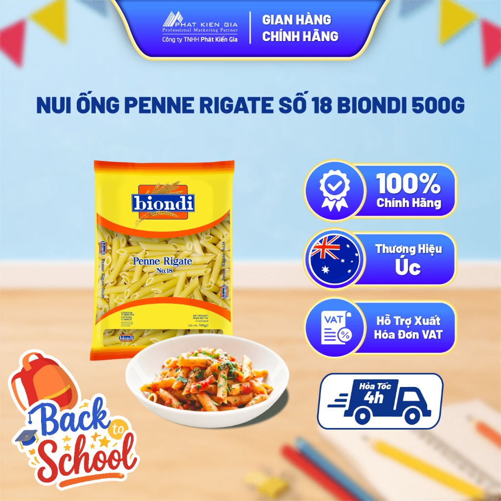 Nui Ống Penne Rigate Số 18 Biondi 500g - Thương Hiệu Úc, SX Thái Lan | Biondi Penne Rigate No.18 500