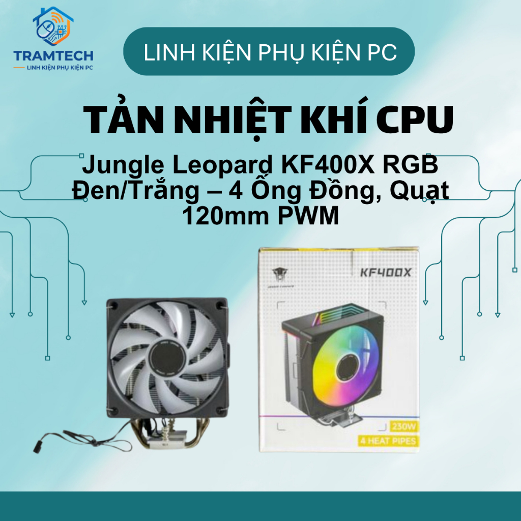 Tản Nhiệt Khí CPU Jungle Leopard KF400X RGB Đen/Trắng – 4 Ống Đồng, Quạt 120mm PWM | Trạm Tech