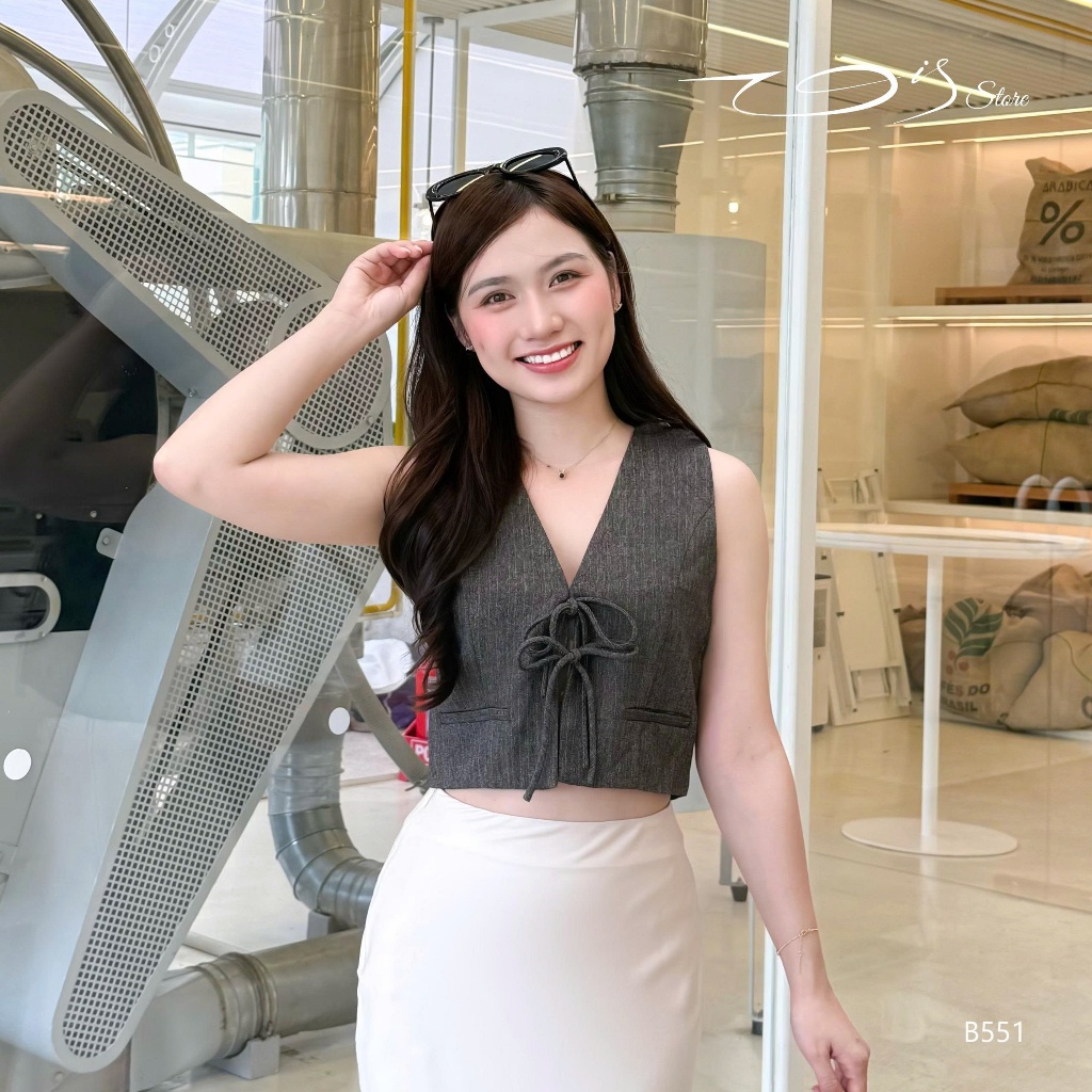 ViS Store - Áo gile croptop cộc tay thắt nơ