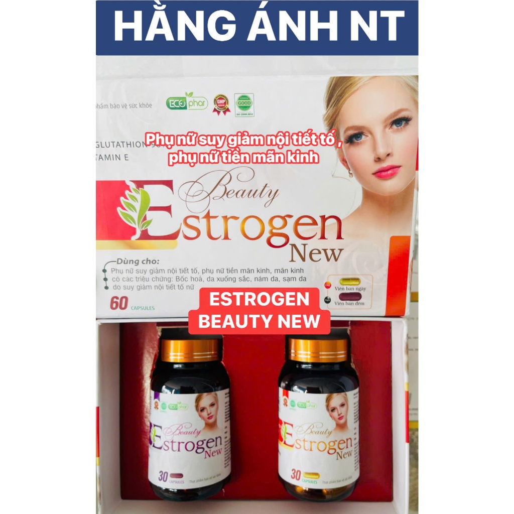 Viên Uống ESTROGEN BEAUTY NEW  H/60V - 2 lọ Glutathion ,vitamin E Dùng cho phụ nữ Suy giảm nội tiết 