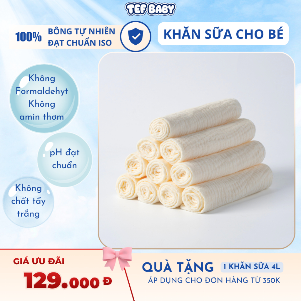 Set 10 khăn sữa cho bé sơ sinh 2 lớp Tef store sợi bông tự nhiên mềm mại không…