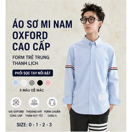 Áo Sơ Mi Nam Viền Tay Oxford Dài Tay Cao Cấp Phối Sọc Tay Form Trẻ Trung Thanh Lịch Đi Làm Đi Chơi Nhiều Màu
