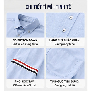 Áo Sơ Mi Nam Viền Tay Oxford Dài Tay Cao Cấp Phối Sọc Tay Form Trẻ Trung Thanh Lịch Đi Làm Đi Chơi Nhiều Màu