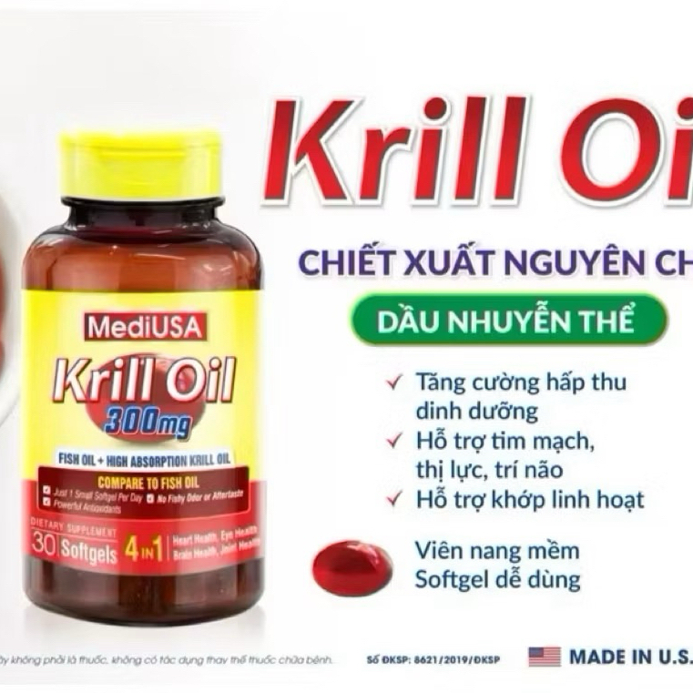 Dầu nhuyễn thể Krill Oil MediUSA ( 60 viên) - bổ sung omega 3 hỗ trợ sức khỏe tim mạch