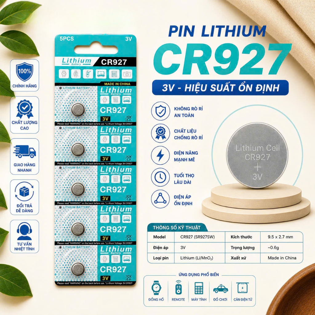 Vỉ 5 Viên CR927 DL927 BR927 LM927 - Dùng cho các thiết bị cùng thông số ...