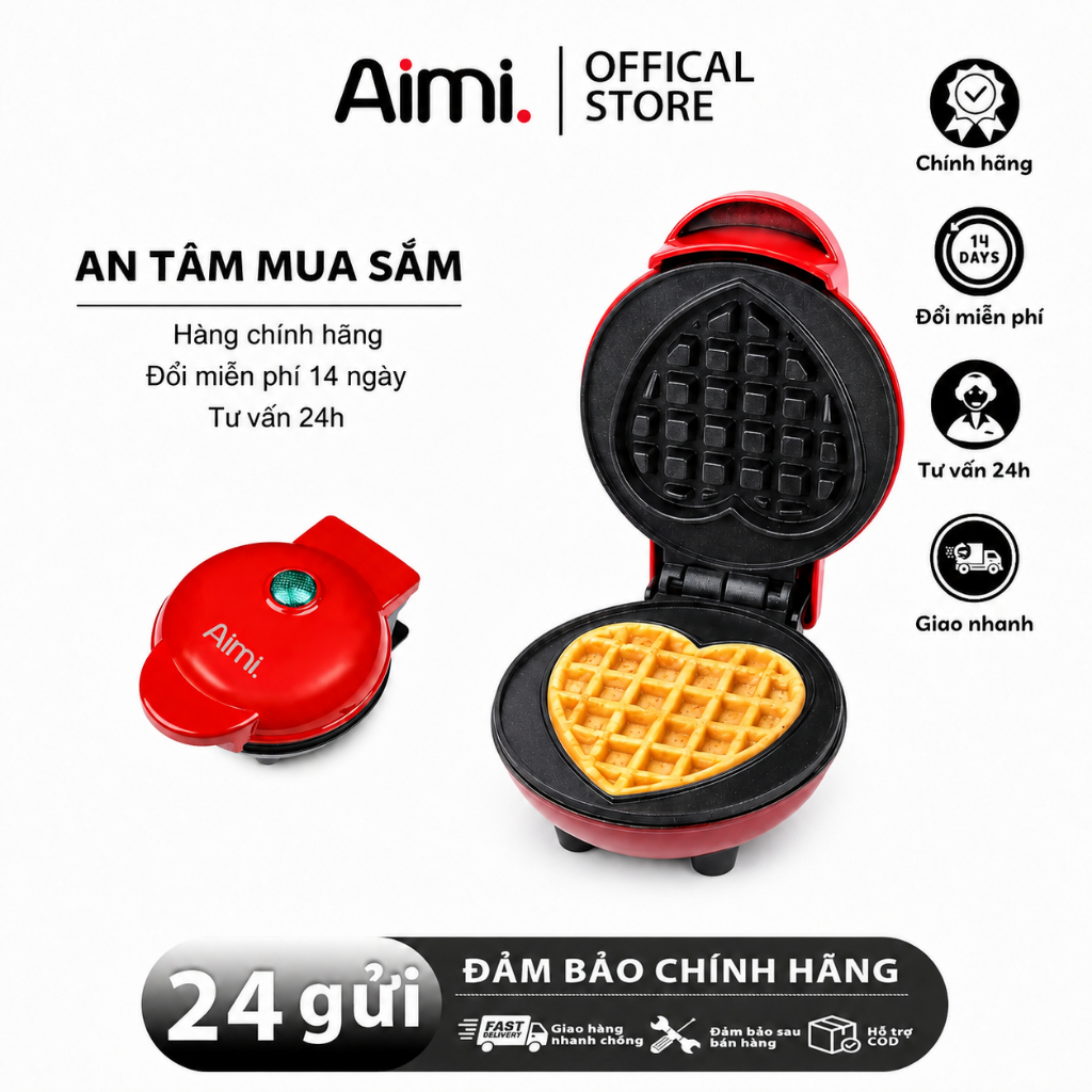 Aimi Máy Làm Bánh Waffle Cho Gia Đình -Khuôn nướng hình trái tim-Bánh Bánh Waffle