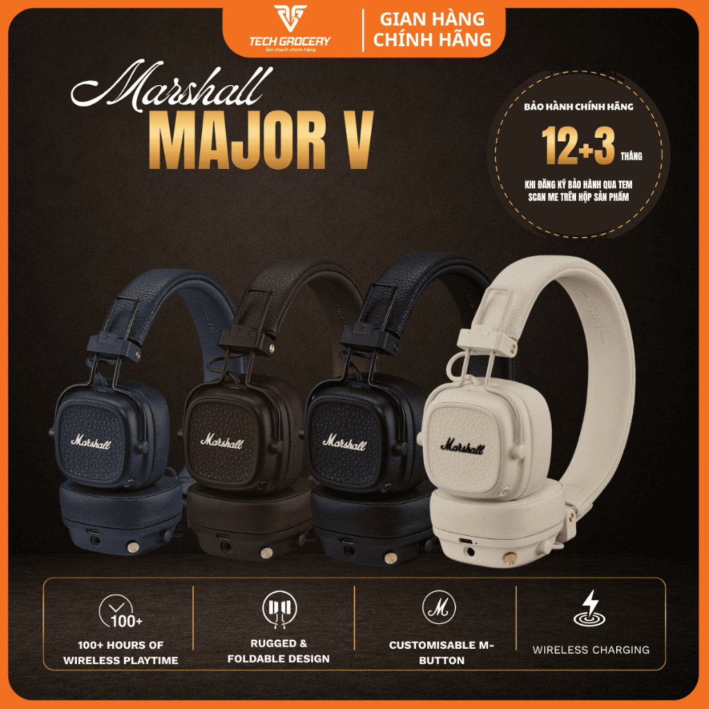 [ Major 5 ] Tai Nghe Marshall Bluetooth MAJOR V - Pin lên đến 100 giờ - Hành Chính Hãng ASH Phân Phố