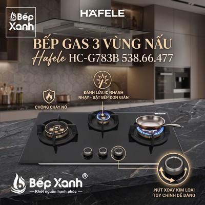 New 2026 | Bếp Gas 3 Bếp Hafele HC-G783B (538.66.477), Núm Vặn Kim Loại Tinh Tế, Chống Cháy Nổ, Đánh Lửa IC