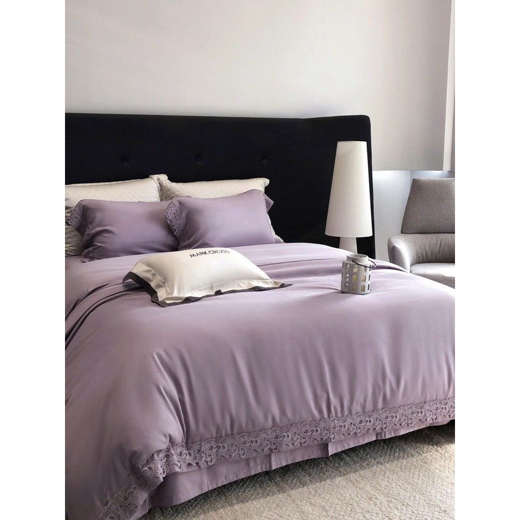 Bộ chăn ga gối Tencel Cotton Water Cashmere Mark Cross ren cao cấp