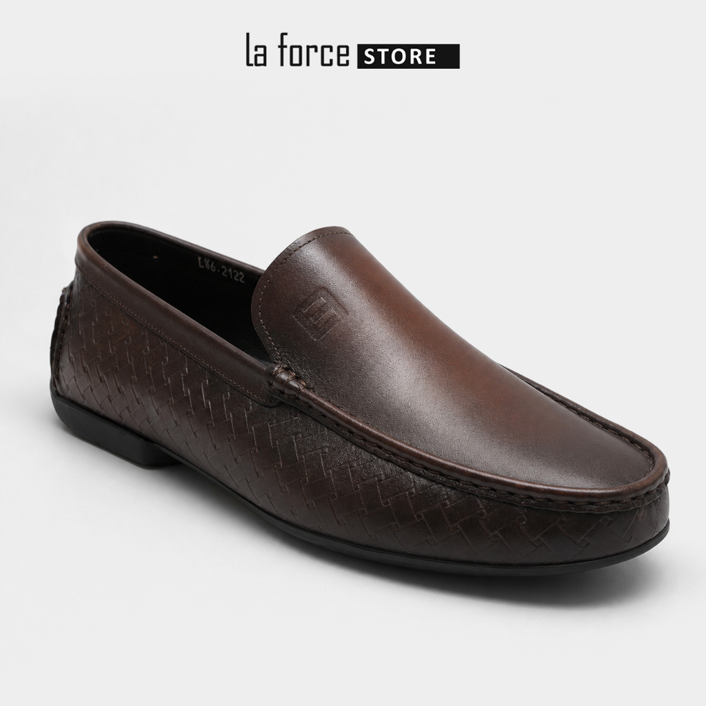 Giày Moccasin Nam Loafer GNLA2122-N Màu Nâu Đế Cao Su Chống Trượt Họa Tiết Đan Chéo Lịch Lãm