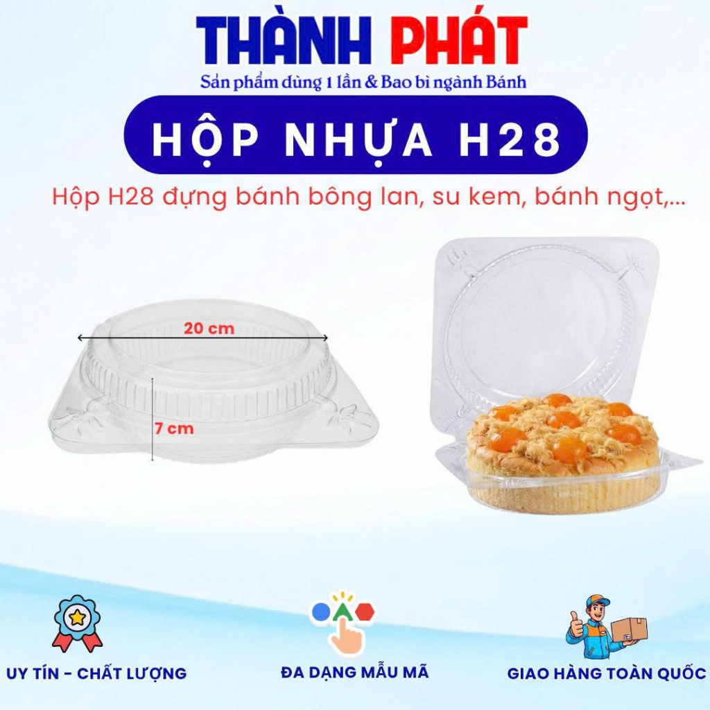 Hộp H28 đựng bánh bông lan 20cm - hộp đựng bánh bông lan trứng muối H28