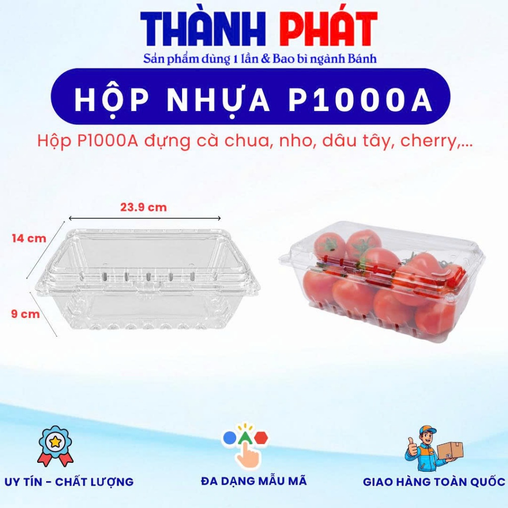 50 Hộp P1000A đựng 1kg nho cành, cà chua, dưa leo