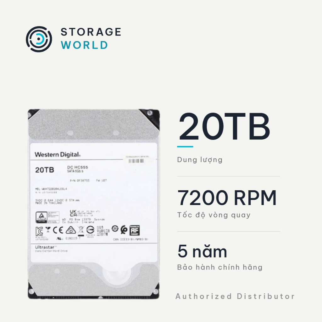 Ổ Cứng Gắn Trong HDD WD Ultrastar (20TB/22TB) 3.5 SATA 7200RPM 512MB (WUH722020CLE6L4/WUH722222ALE6L