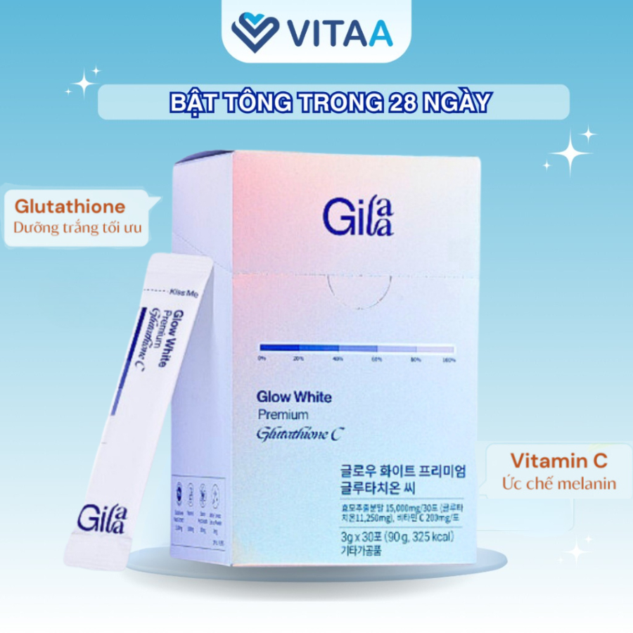 Bột ngậm trắng da Glutathione C ngậm dưới lưỡi Gilla giúp mờ sạm nám, tăng đàn hồi 30 gói