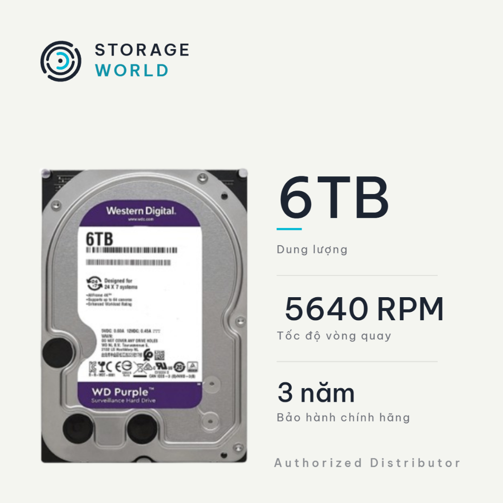 Ổ Cứng Gắn Trong HDD WD Purple (6TB/8TB) 3.5 Inch SATA III 256MB Cache 5640RPM Ổ Cứng Camera Giám Sá