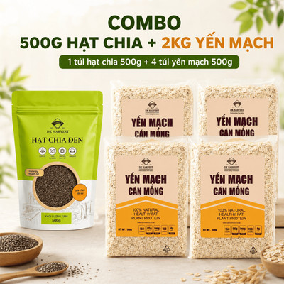 [SPH Sinhvien] Combo 500g Hạt chia đen + 2kg Yến mạch cán dẹt DK Harvest - tiết kiệm hơn khi mua lẻ