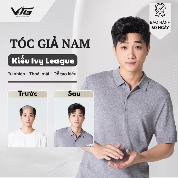 Tóc giả nam kiểu Ivy League tự nhiên, trẻ trung, dễ tạo kiểu - che tóc thưa, che hói - Vua Tóc Giả H