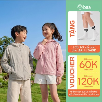 Áo khoác chống nắng cho bé vải dù, áo khoác bốn màu chống nước siêu nhẹ có mũ 3-10 tuổi Baababay AK13D