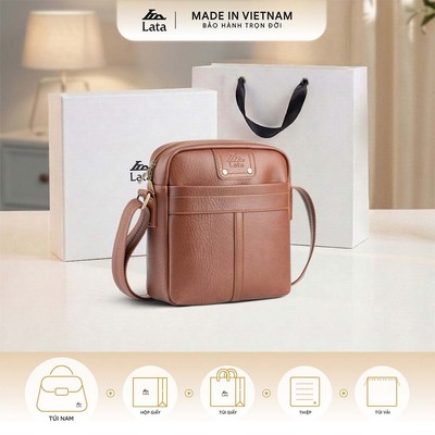 Bộ hộp quà trắng LATA (Túi đeo chéo nam LATA TN29 + Hộp quà HQ2T + Túi giấy TG2T + Túi rút BVR3838 + Thiệp cảm ơn BT1)