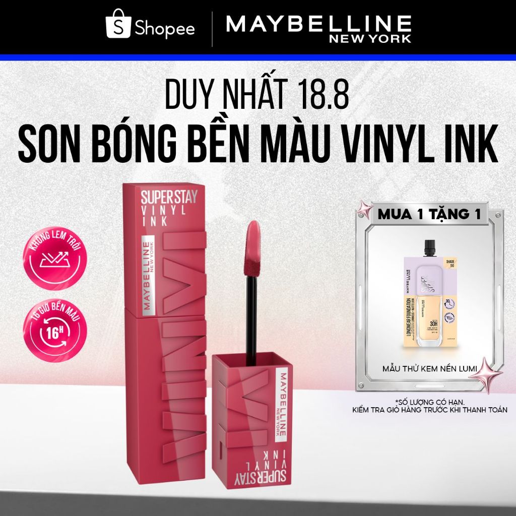 Son Bóng Bền Màu Nhẹ Môi Superstay Vinyl Ink Maybelline New York 4.2ml