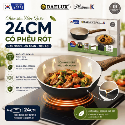 Chảo Hàn Quốc có phễu rót Đáy Từ Iron Tech DLPCR-24IH Daelux Home Appliances