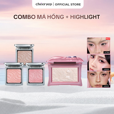 Phấn Combo Má Hồng Bắt Sáng Cao Cấp Bảng Trang Điểm Mắt Họa Tiết Lâu Trôi Không Trôi Màu 6g*1+1.5g*1
